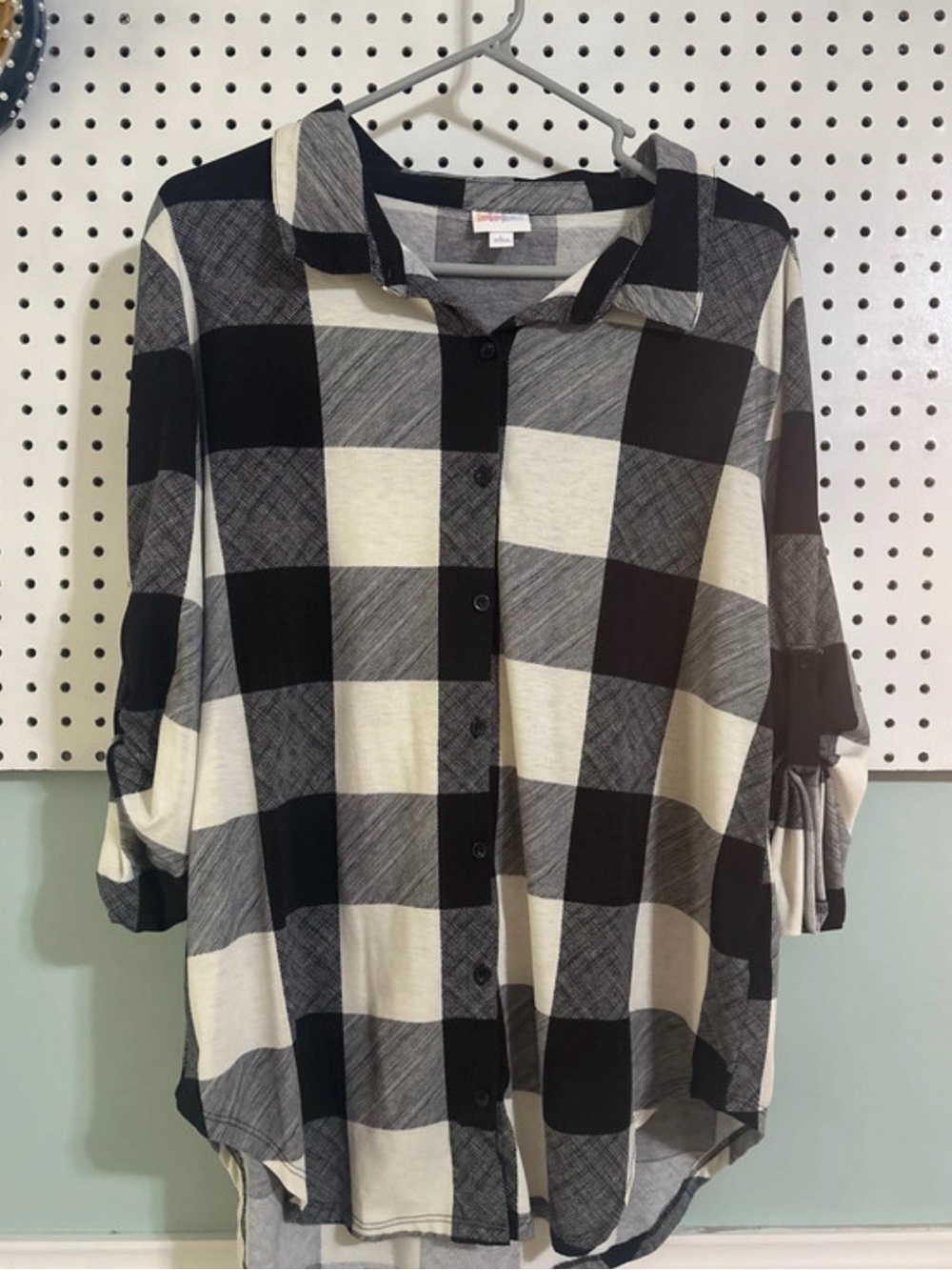 LuLaRoe Black & White Buffalo Check Button-Down Shirt